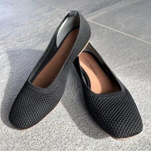 EUC Lucky "Daneric" Black Slip‑On Ballet Flat Square Toe Washable Travel Shoe 7